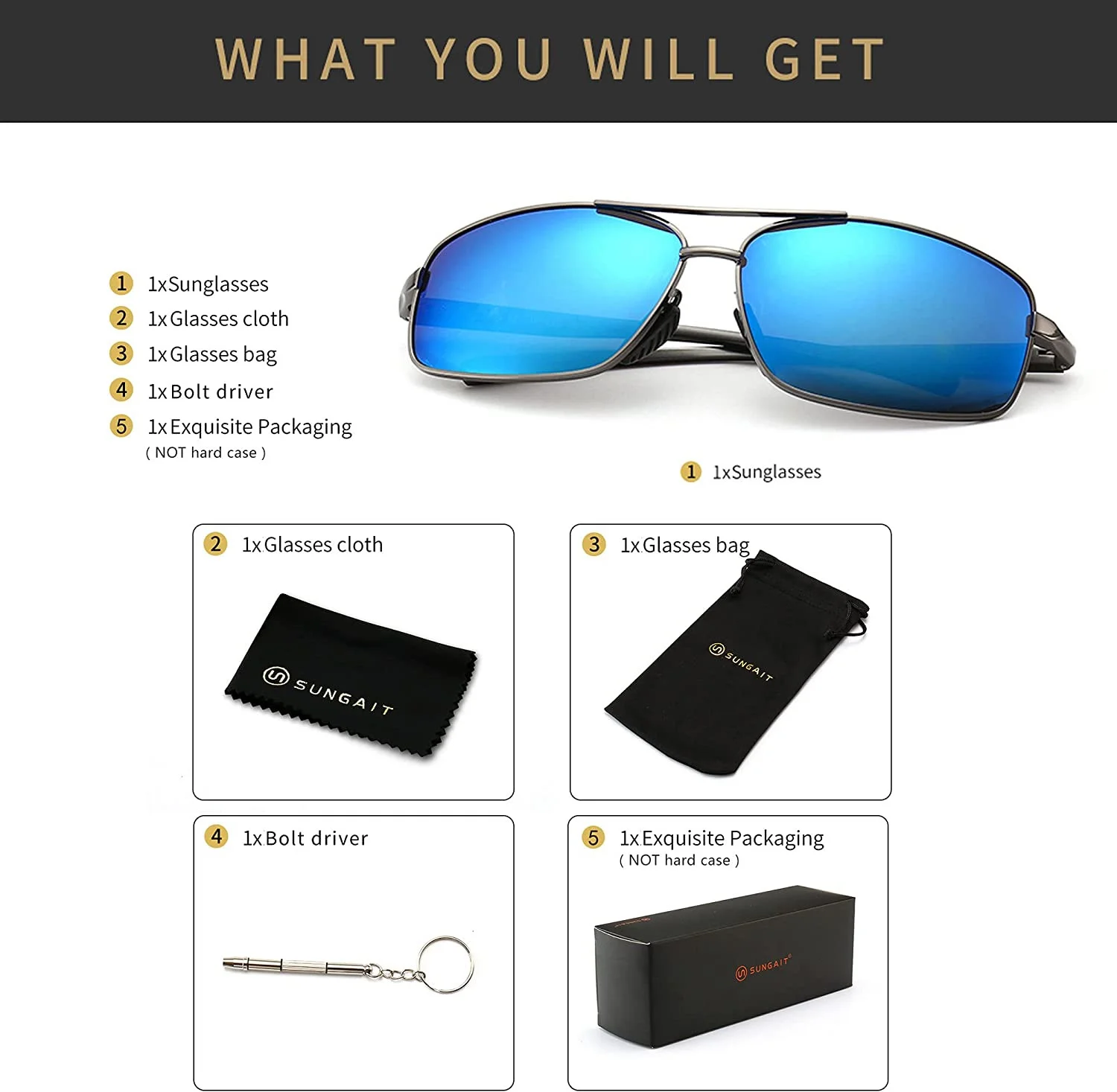 SUNGAIT Gun Metal Frame Blue Lens Ultra Lightweight Polarized Sunglasses UV400 2